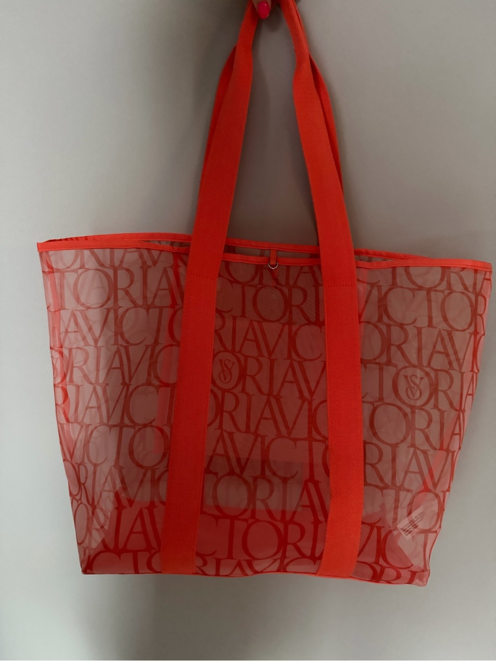 Victoria's Secret Bright Coral Logo Mesh Beach Tote